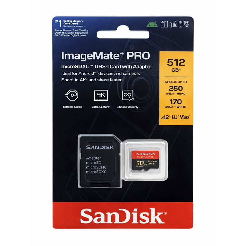 SanDisk 512GB ImageMate PRO microSDXC UHS-1 Memory Card with Adapter